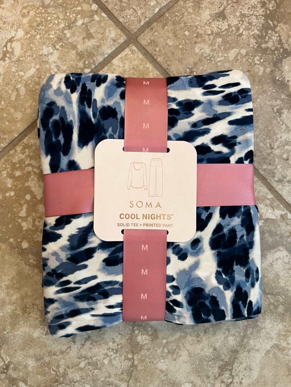 Soma Cool Nights Blue & White Printed Pajama Set